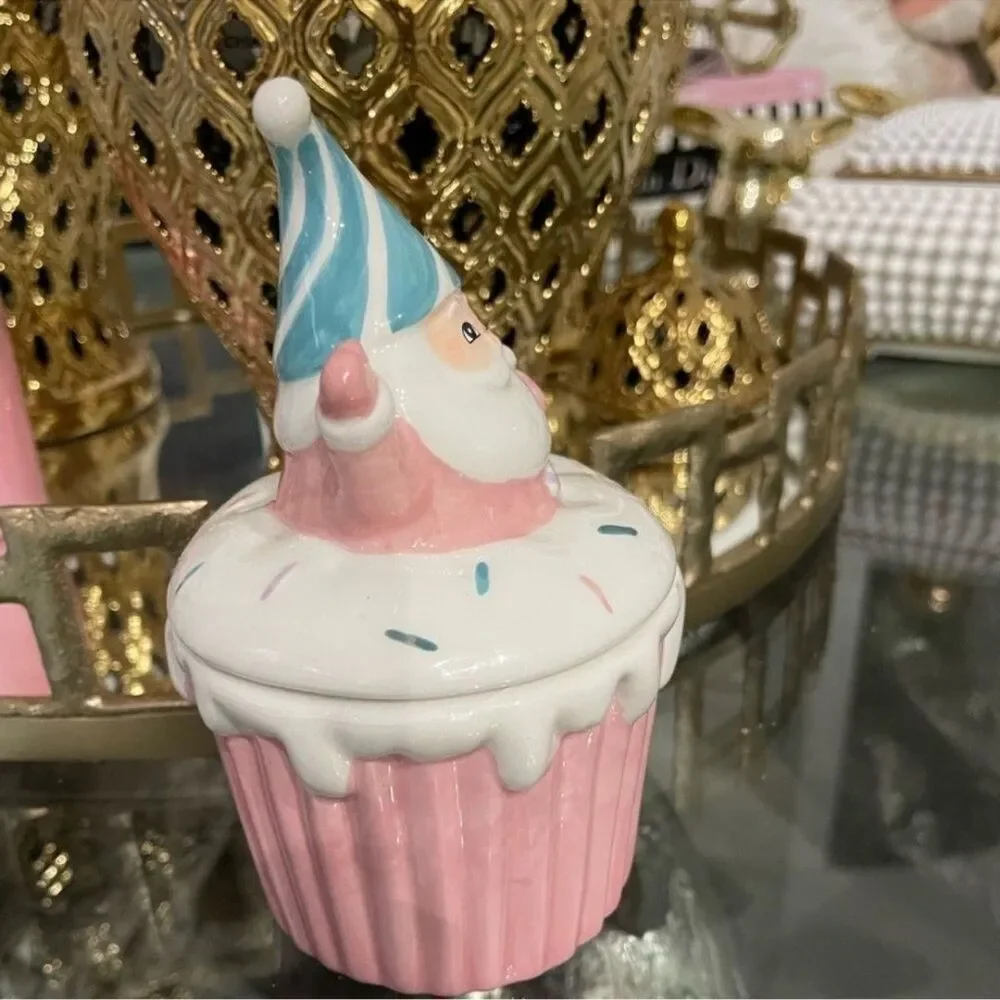 New Pastel Pink and Teal Santa Cupcake Candle